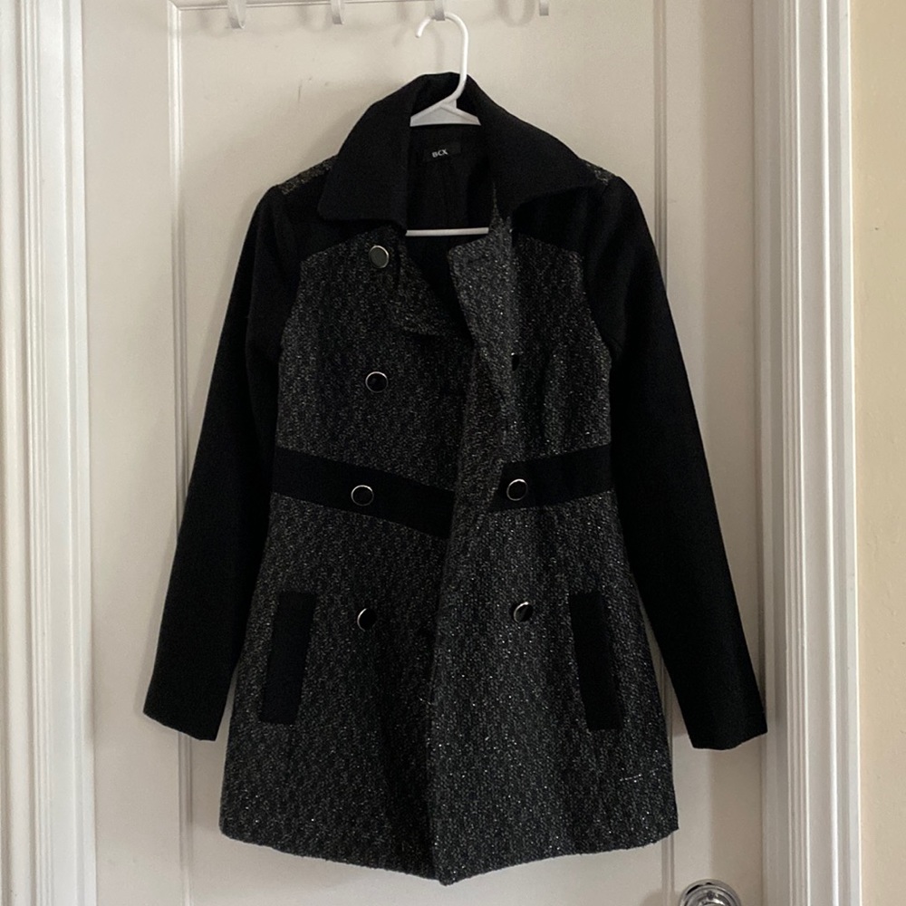 Black and grey tweed coat